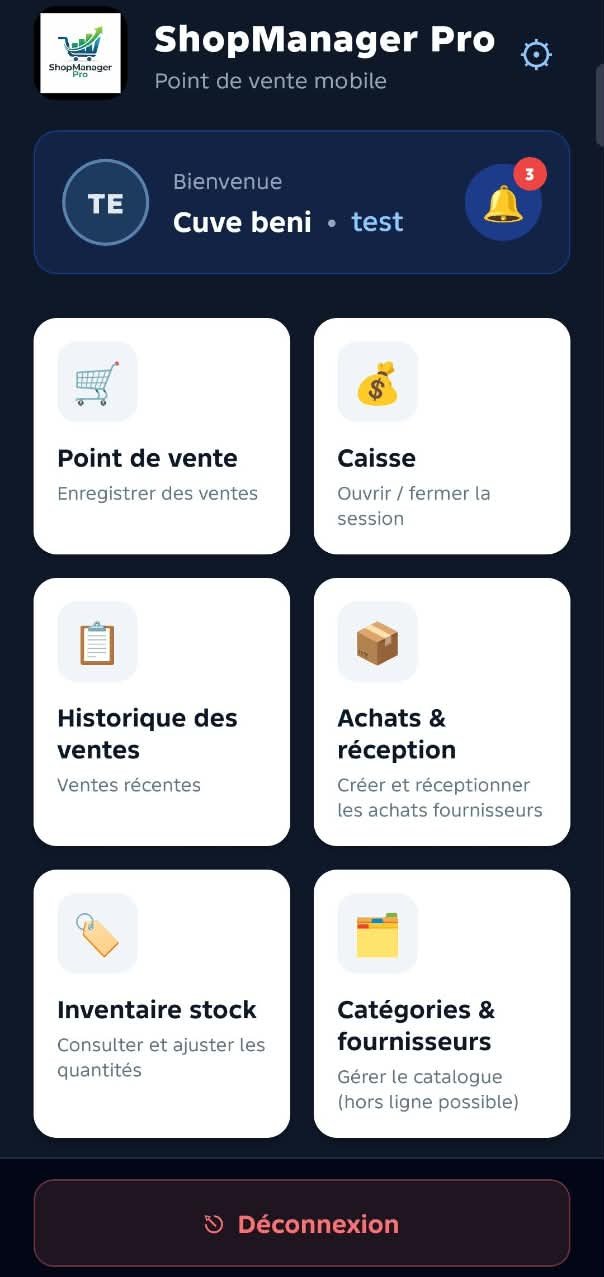 Application POS ShopManager Pro pour encaisser par Mobile Money
