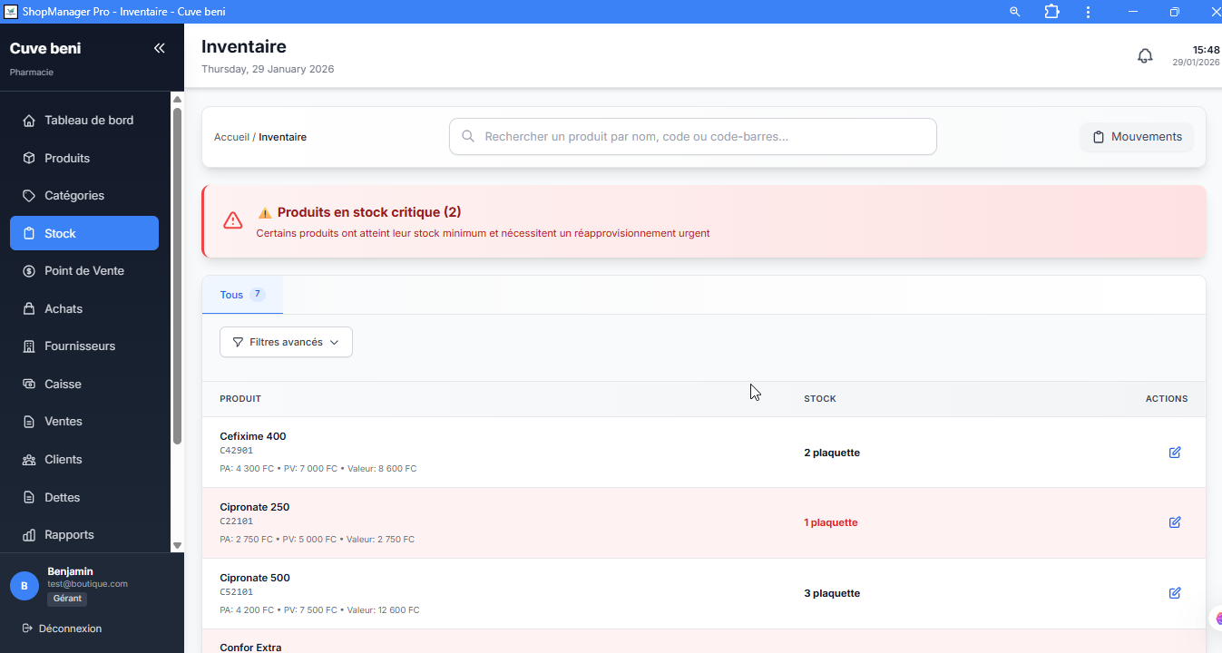 Stock et inventaire